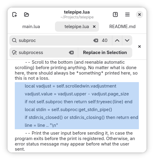 Parchment screenshot showing replace-in-selection