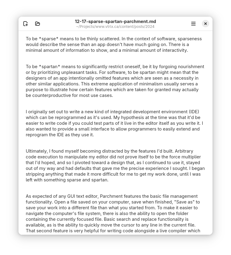 Screenshot of Parchment editing the previous article, with a new font