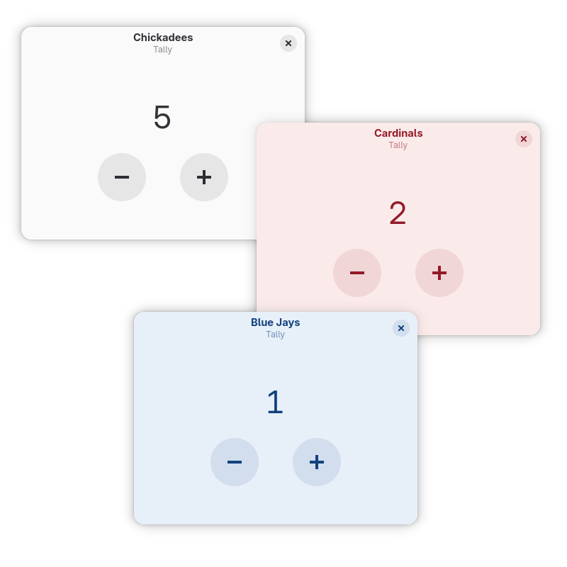 Tally screenshot showing several counters in standalone mode
