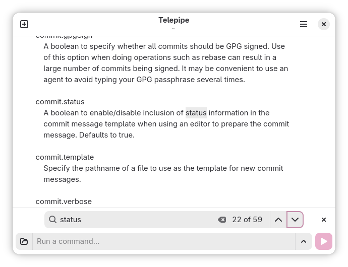 Screenshot of Telepipe showing a manual page