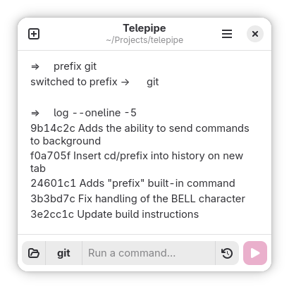 Screenshot of Telepipe using a Git prefix