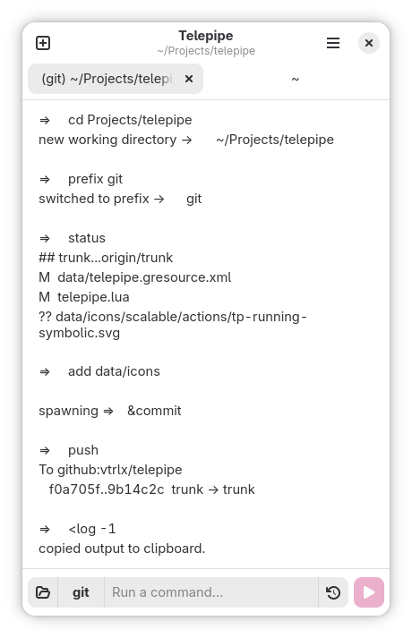 Screenshot showing Telepipe's clipboard redirection