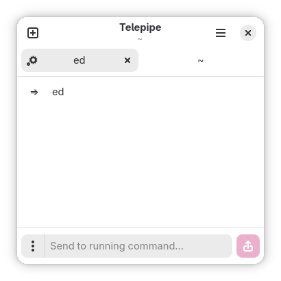 Screenshot of Telepipe showing an icon in a tab when a command is running