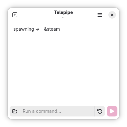 Screenshot of Telepipe showing a command being spawned in the background