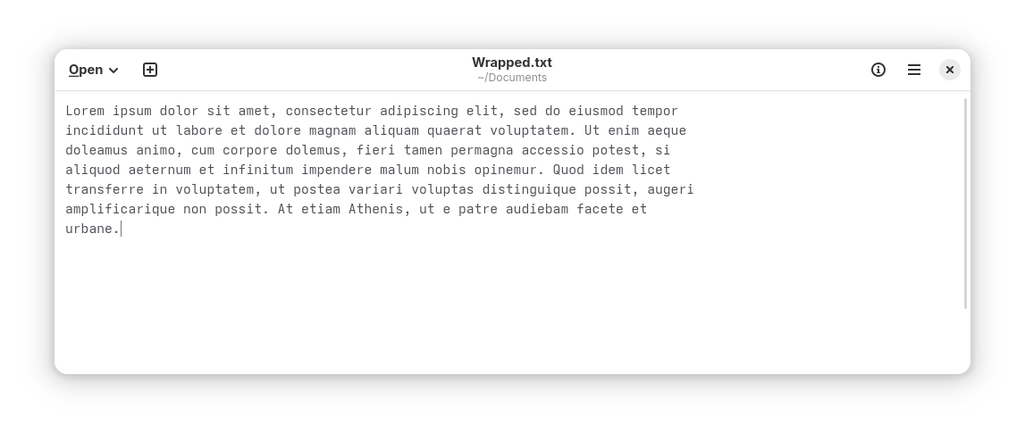 Screenshot of GTE, with text wrapped by hand at 80 characters per line